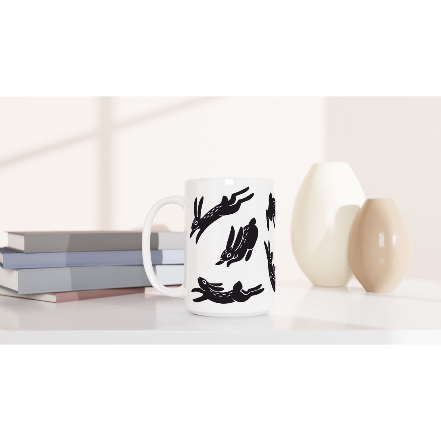 Running Rabbits - White 15oz Ceramic Mug