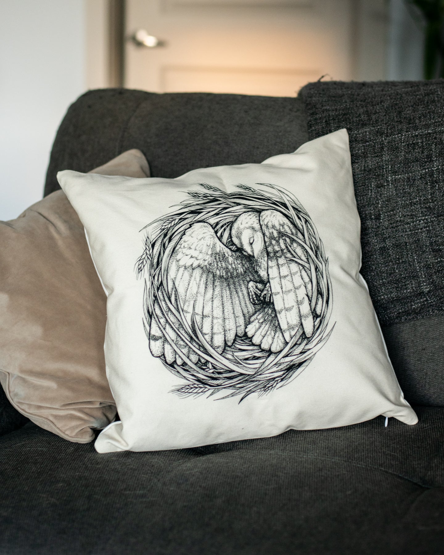 Nesting Owl Pillow - in studio