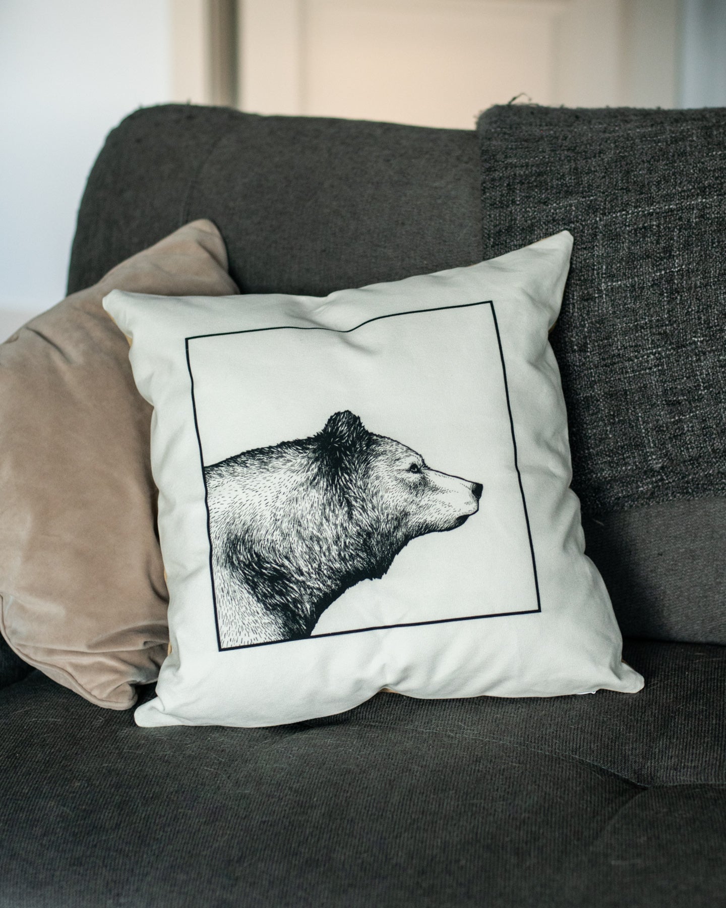 Bear King Pillow - in studio